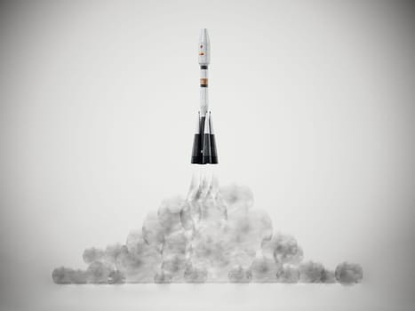 3D illustration of a launching space rocket. 3D illustration.