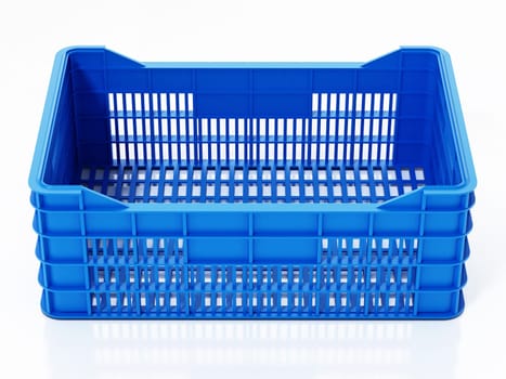 Blue fruit crate isolated on white background. 3D illustration.