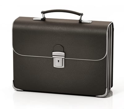 Leather retro briefcase isolated on white background. 3D illustration.