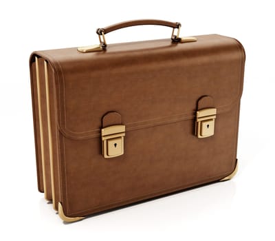 Leather retro briefcase isolated on white background. 3D illustration.