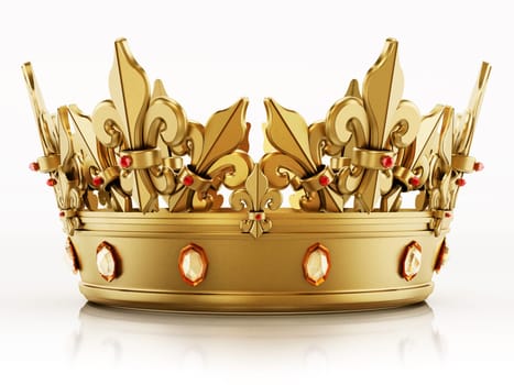 Golden crown isolated on white background. 3D illustration.