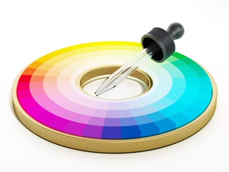 Color picker and color wheel isolated on white background. 3D illustration.
