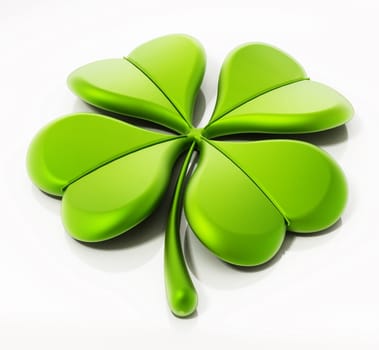 Four leaf clover isolated on white background. 3D illustration.