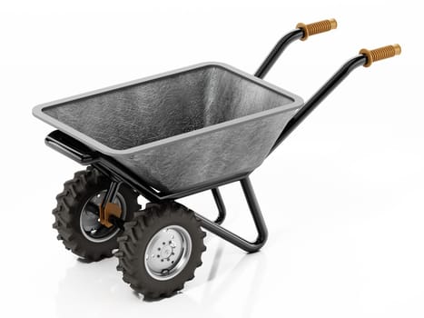 Wheelbarrow isolated on white background. 3D illustration.