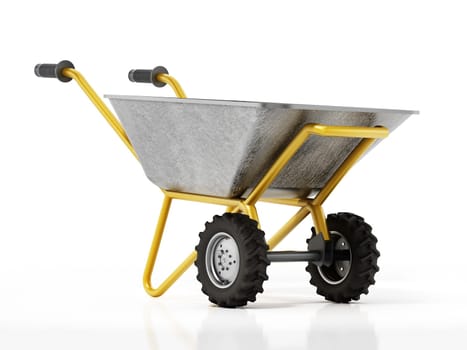 Wheelbarrow isolated on white background. 3D illustration.