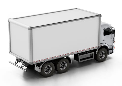 Truck with white blank trailer. 3D illustration.