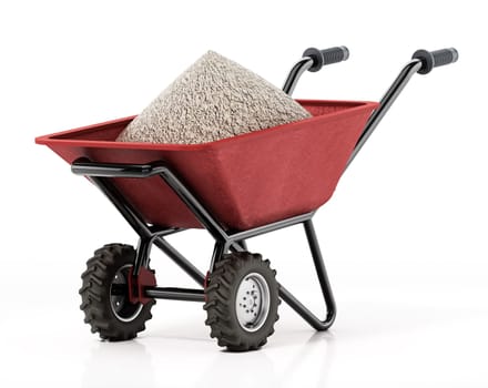 Wheelbarrow isolated on white background. 3D illustration.