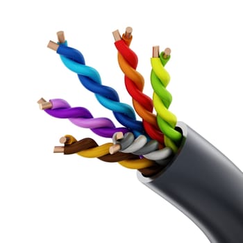 Electrical cable isolated on white background. 3D illustration.