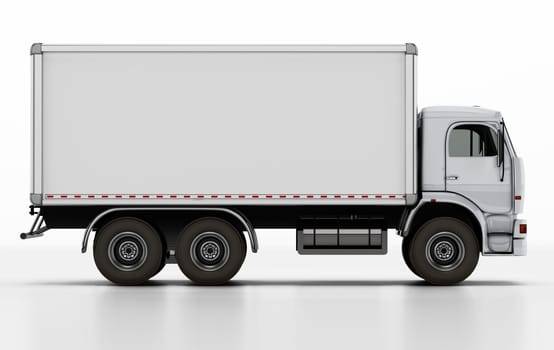 Truck with white blank trailer. 3D illustration.