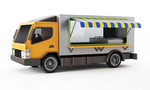 Generic fast food truck isolated on white background. 3D illustration.