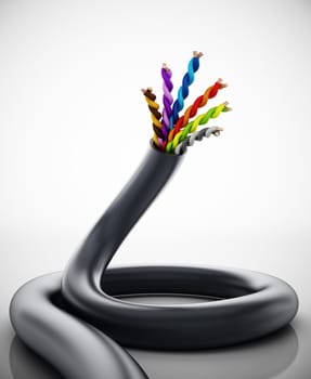 Electrical cable isolated on white background. 3D illustration.