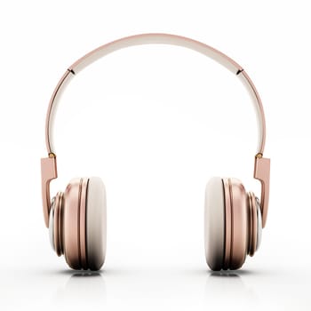 Rose gold headphones isolated on white background. 3D illustration.