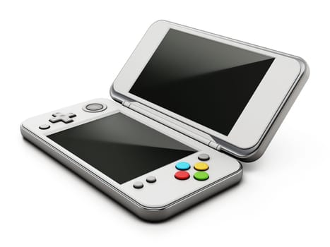 Vintage handheld game console isolated on white background. 3D illustration.