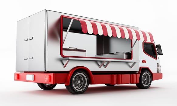 Generic fast food truck isolated on white background. 3D illustration.