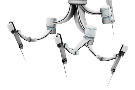 Robotic arms for robotic assisted surgery isolated on white background. 3D illustration.