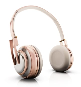 Rose gold headphones isolated on white background. 3D illustration.