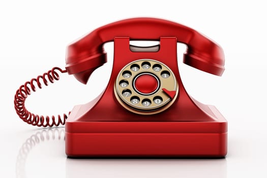 Antique rotary phone isolated on white background. 3D illustration.