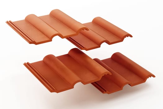 Roof tiles isolated on white background. 3D illustration.