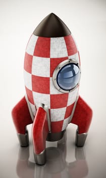 Vintage rocket ship isolated on white background. 3D illustration.