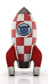 Vintage rocket ship isolated on white background. 3D illustration.