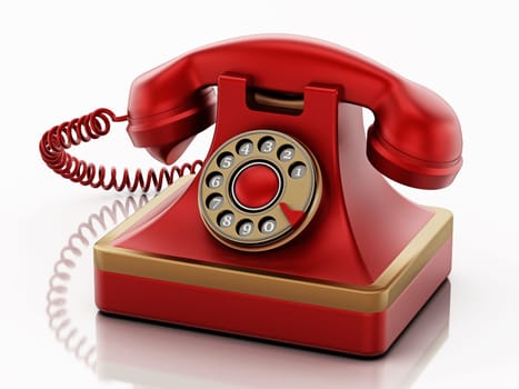Antique rotary phone isolated on white background. 3D illustration.