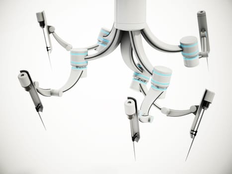 Robotic arms for robotic assisted surgery isolated on white background. 3D illustration.