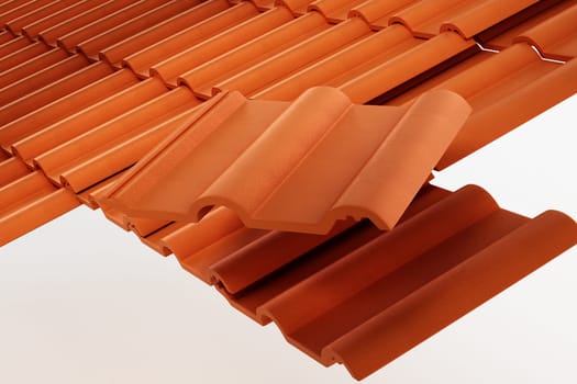 Group of roof tiles isolated on white background. 3D illustration.