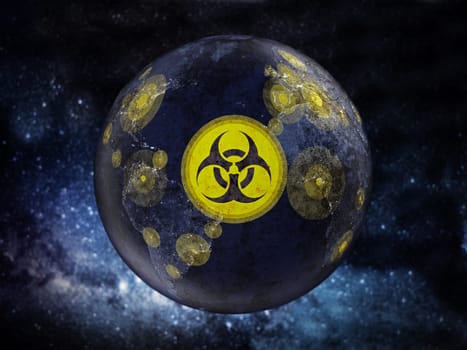 Pandemia map featuring red population zones. 3D illustration.