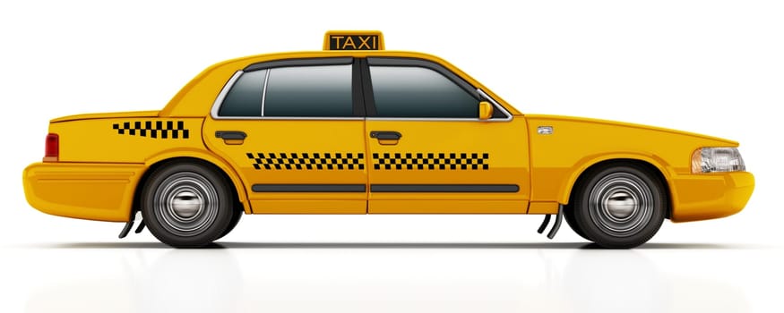 Yellow taxi cab isolated on white background. 3D illustration.