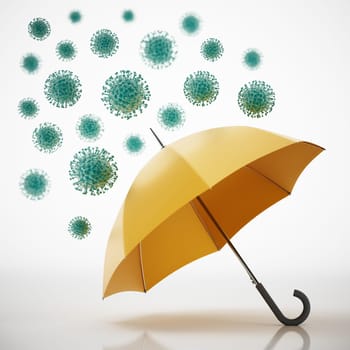 Viruses on the umbrella. 3D illustration.