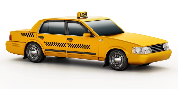 Yellow taxi cab isolated on white background. 3D illustration.