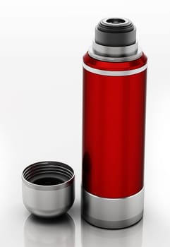 Generic vacuum bottle with open lid isolated on white background. 3D illustration.