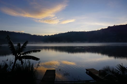 Before sunrise, blue hour at lake Bunyonyi, southern Uganda