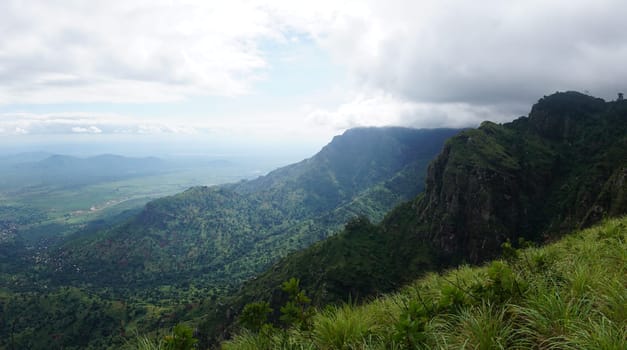 Panorama, panoramic shot taken on a view point at the edge of the Usambara Mountains, Lushoto, Tanzania 2021