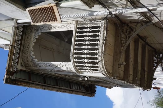 Adorned wooden balconi in Stone Town, Zanzibar, Tanzania 2021