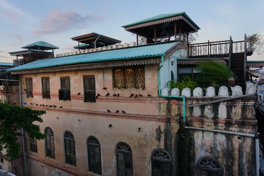 The upper part of the beautiful building of the Princess Salme Museum in Stone Town, Zanzibar, Tanzania 2021