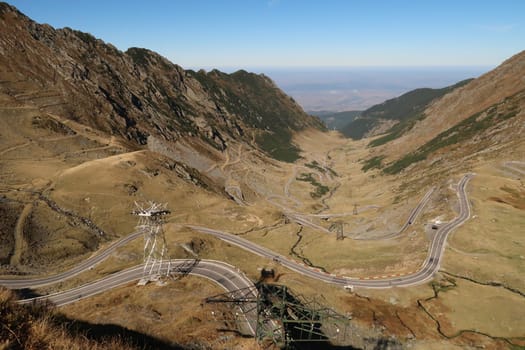 Spectacular view onto the Transfagarasan Highway in the late summer, Romania 2021