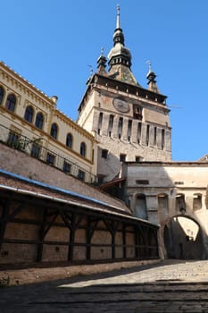 Sighisoaras Main Gate into the Citadel with its famous Clock Tower, Romania 2021