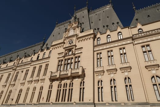 Impressive facade of Iasis famous Palace of Culture, Romania 2021