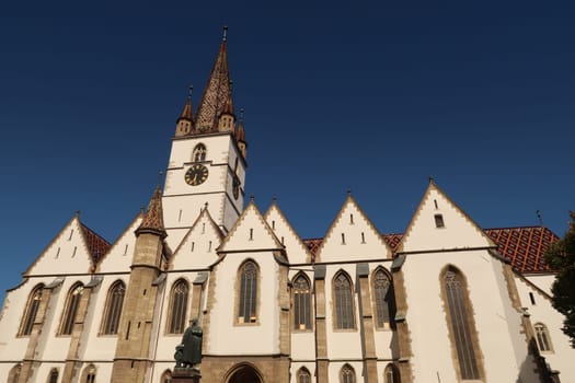 The Sibiu Lutheran Cathedral on a sunny day, Romania 2021