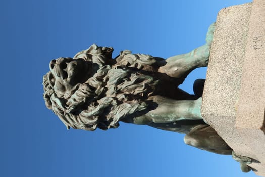 One of the famous Lions Statues of Sofia's famous Lions' Bridge, Bulgaria 2021