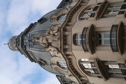 Close-up on a elaborate building in downtown Sofia, Bulgaria 2021