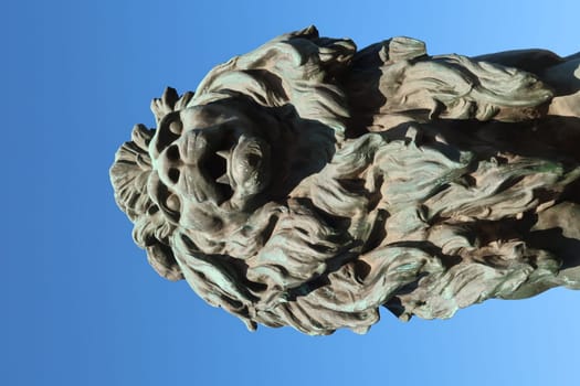 Close-up on one of the Lion Sculptures of Sofia's famous Lions' Bridge, Bulgaria 2021
