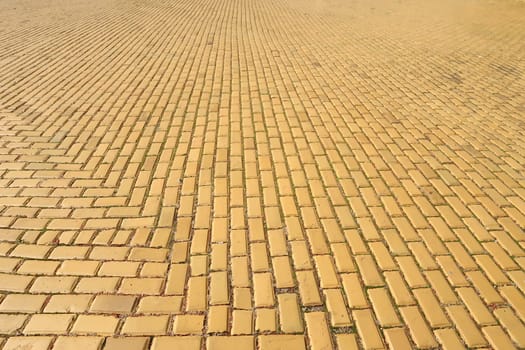 Famous yellow brick road, cobblestones of Sofia, Bulgaria 2021