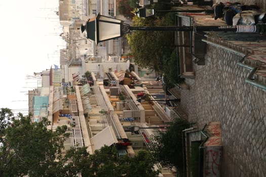 Stairway leading down from Ano Poli neighborhood to downtown Thessaloniki, Greece 2021