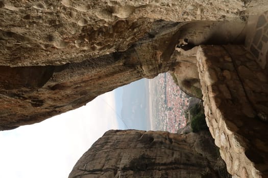 Catching a glimpse on Kalambaka from the Monastery of the Holy Trinity, Meteora, Greece 2021