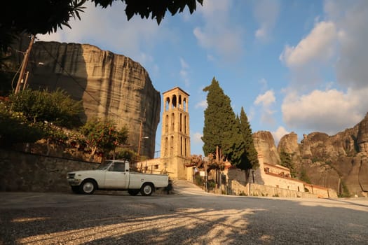 The Holy Church of the Dormition of the Virgin Mary in the old town of Kalambaka, Meteora, Greece 2021
