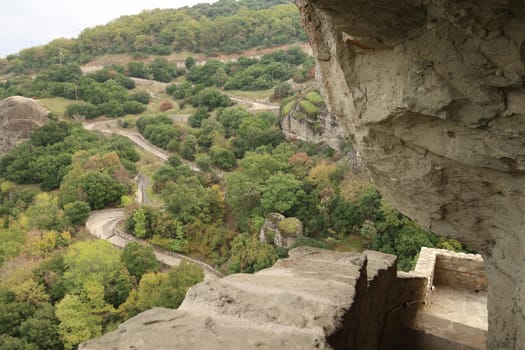 Picturesque vies from the stairs leading up to the Monastery of the Holy Trinity, Meteora, Greece 2021