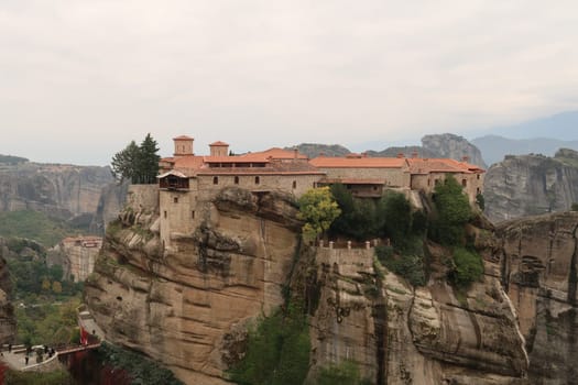 The picturesque Monastery of Varlaam, built on top of a rock formation, Meteora, Greece 2021