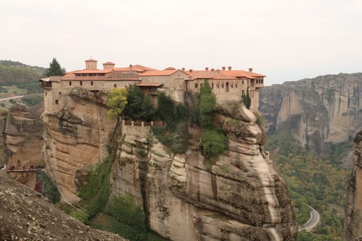 The Monastery of Varlaam, built high up on a rock column, Meteora, Greece 2021